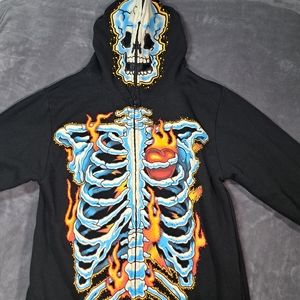 Four Seasons Design Flaming Skelton Jacket Hoodie Black Size Boys XL